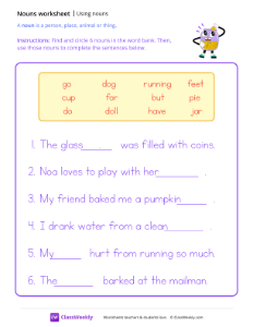 Using nouns in a sentence - Coin Jar | Grammar Worksheet