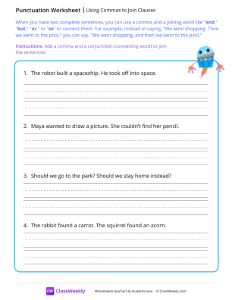 Using commas to join clauses - Robot | Reading & Writing Worksheet