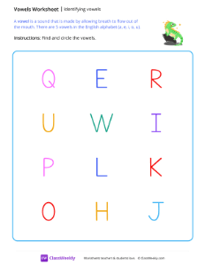 Identifying Vowels - Iguana | Reading & Writing Worksheet