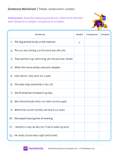 Simple, compound or complex - Launch | Reading & Writing Worksheet