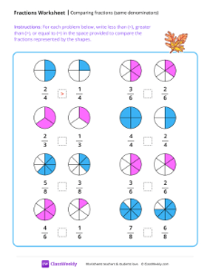 Comparing fractions (same denominators) - Orange Leaf | Math Worksheet