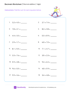 worksheet-Decimal-addition-(1-digit)---Ski