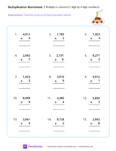 Multiply multi-digit numbers - Pasta | Math Worksheet