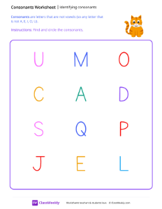 Identifying Consonants - Cat | Reading & Writing Worksheet