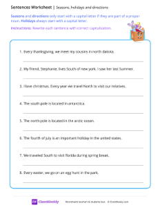 Seasons, holidays and directions - Box | Reading & Writing Worksheet