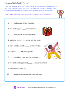 I or me - Robot | Grammar Worksheet