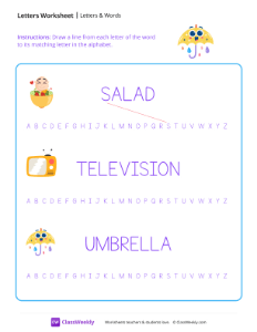 Letters & Words - Umbrella | Reading & Writing Worksheet