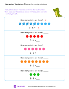 Subtract by crossing out objects - Croc | Math Worksheet