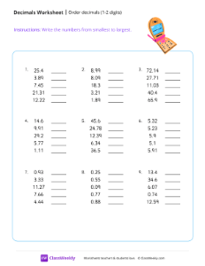 Order decimals (1-2 digits) - Phone | Math Worksheet