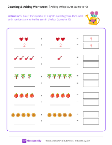 Adding with pictures (sums to 10) - Watering Can | Math Worksheet