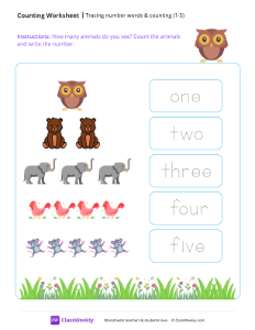 Tracing numbers & counting (1-5) - Owl | Math Worksheet