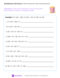 Order of operations with nested parenthesis - Popcorn | Math Worksheet