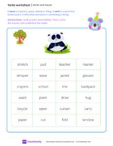 Verbs and nouns - Bear | Grammar Worksheet