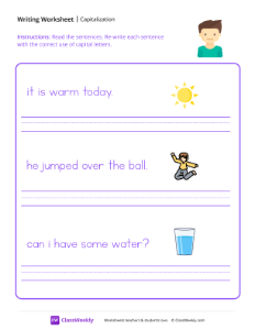 First Word Capitalization - Tommy Boy | Reading & Writing Worksheet