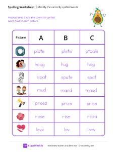 Identify the Correctly Spelled Words - Avocado | Reading & Writing Worksheet