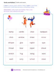 Verbs and nouns - Cake | Grammar Worksheet