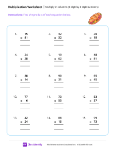 Multiply 2 digits in columns - Sandwich | Math Worksheet