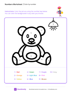 Color by Number (Teddy Bear) - Shopping | Math Worksheet