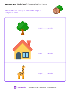 Measuring length with coins - Tree | Math Worksheet