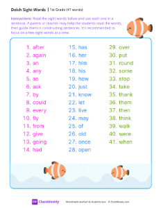 1st Grade Dolch Sight Words List | Sight words Resource