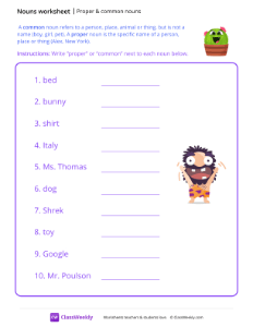 Proper & Common Nouns - Cactus | Grammar Worksheet