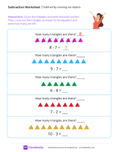 Subtract by crossing out objects - Joy | Math Worksheet