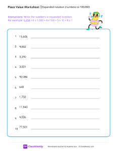 Expanded notation (numbers to 100,000) - Runner | Math Worksheet