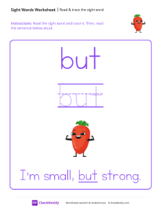 Read & trace the sight word - But | Reading & Writing Worksheet