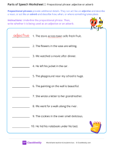 Prepositional phrase (adjective or adverb) - Fruit | Grammar Worksheet