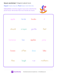 Singular vs Plural Nouns - Rocking Horse | Grammar Worksheet