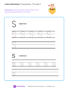 Tracing Letters - The Letter S | Reading & Writing Worksheet