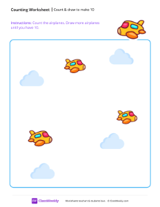 Count & draw to make 10 - Plane | Math Worksheet