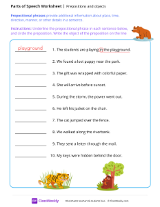 Prepositions and objects - Bear | Grammar Worksheet