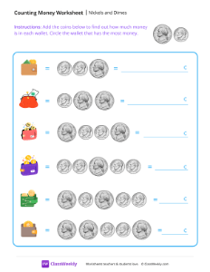 Counting Money - Nickels and Dimes | Math Worksheet