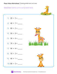 Adding whole tens and ones - Giraffe | Math Worksheet