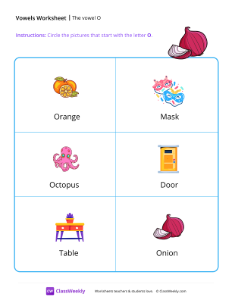 The vowel O - Onion | Reading & Writing Worksheet