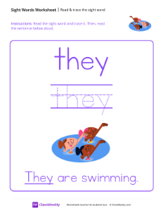 Read & trace the sight word - They | Reading & Writing Worksheet