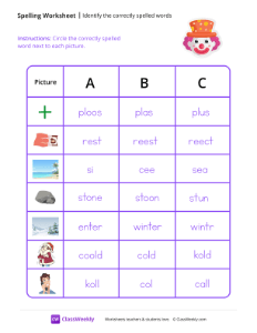 Identify the Correctly Spelled Words - Clown | Reading & Writing Worksheet