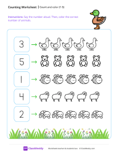 Counting and coloring (1-5) - Duck | Math Worksheet