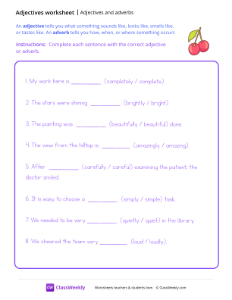 Adjectives and Adverbs - Cherry | Grammar Worksheet