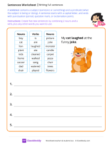 Writing full sentences - Funny | Reading & Writing Worksheet