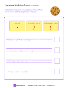 Adding Punctuation - Cookie | Reading & Writing Worksheet