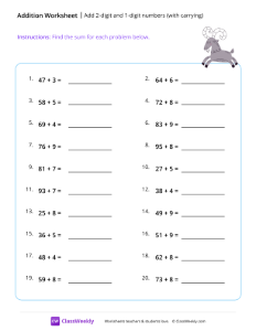 Add 2-digit and 1-digit numbers (with carrying) - Goat | Math Worksheet