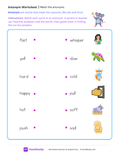 Match the antonyms - Mouse | Reading & Writing Worksheet