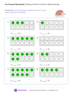 Making 10 with ten frames (1 addend missing) - Hedgehog | Math Worksheet