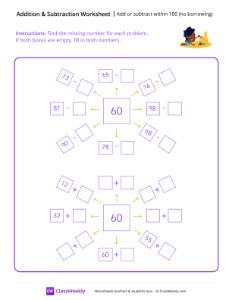 Add or subtract within 100 (no borrowing) - Sand Castle | Math Worksheet