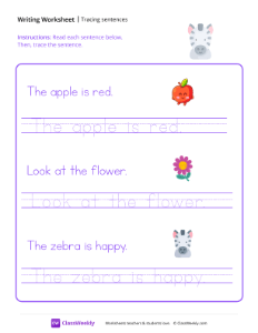 Tracing Sentences - Zebra | Reading & Writing Worksheet