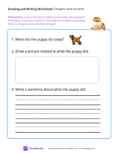 Imagine, draw and write - Puppy | Reading & Writing Worksheet