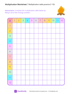 Multiplication Table Practice - Camp Fire | Math Worksheet