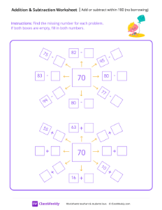 Add or subtract within 100 (no borrowing) - Kite | Math Worksheet